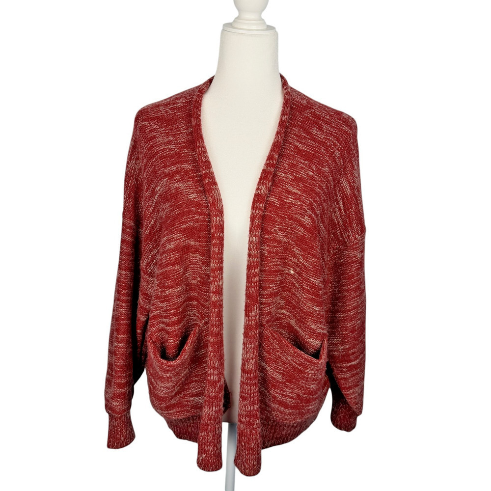 URBAN OUTFITTERS Womens Colie Brick Red Open Front Cardigan Sweater XS OVERSIZED - Picture 2 of 10